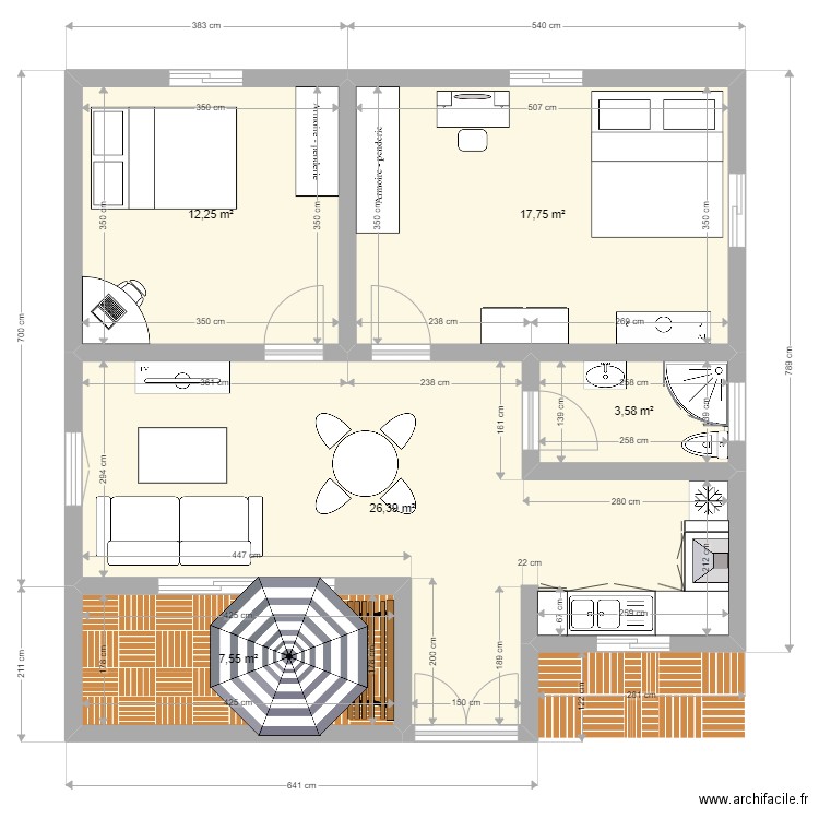 9*9. Plan de 5 pièces et 68 m2