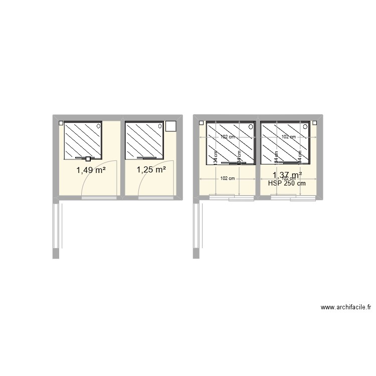 Douches hommes Gourette. Plan de 4 pièces et 5 m2