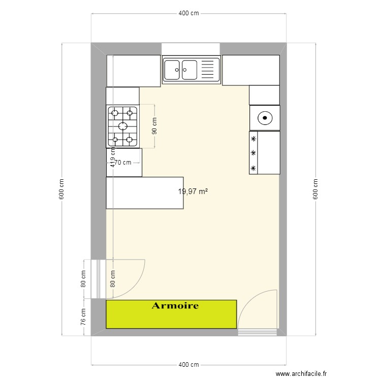 CUISINE. Plan de 1 pièce et 20 m2