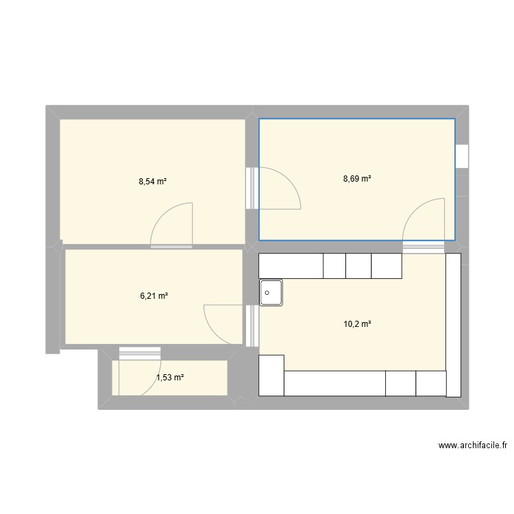 cuisine prepa. Plan de 5 pièces et 35 m2