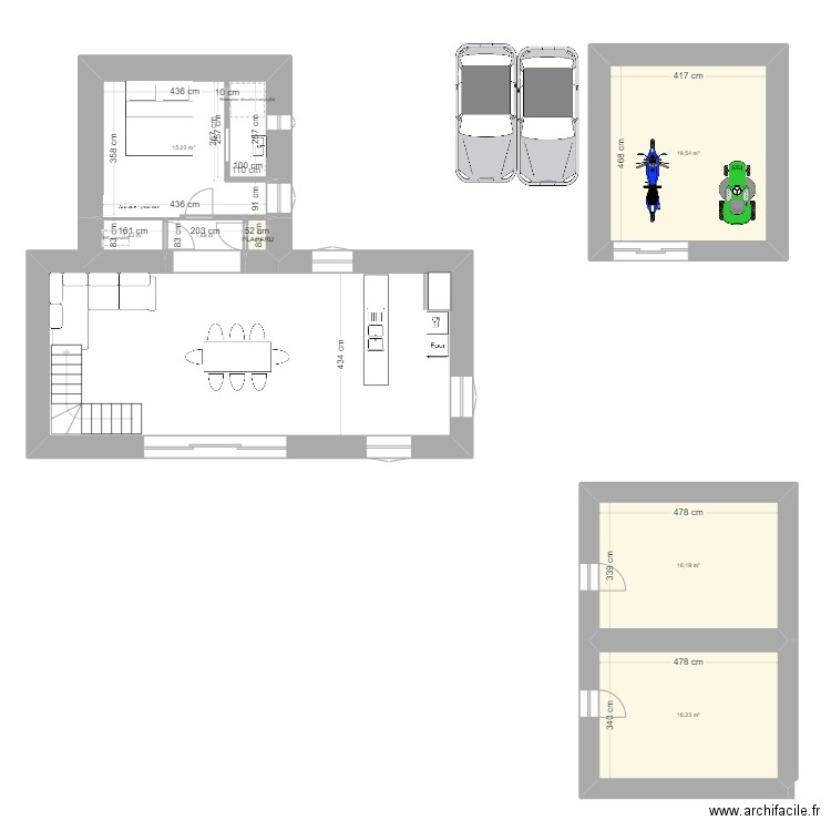 RDC. Plan de 7 pièces et 71 m2