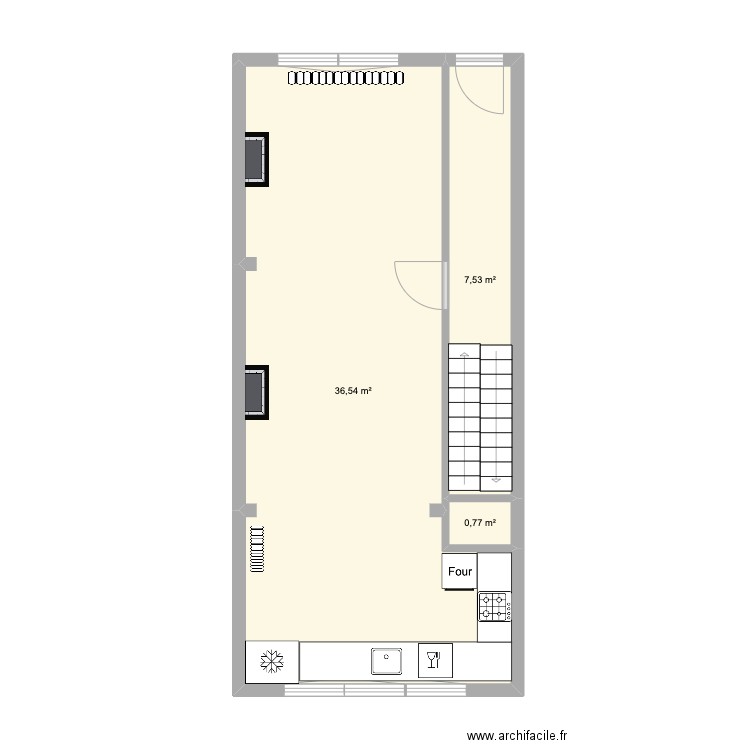 Rez de chaussé - maison chartreuse. Plan de 3 pièces et 45 m2