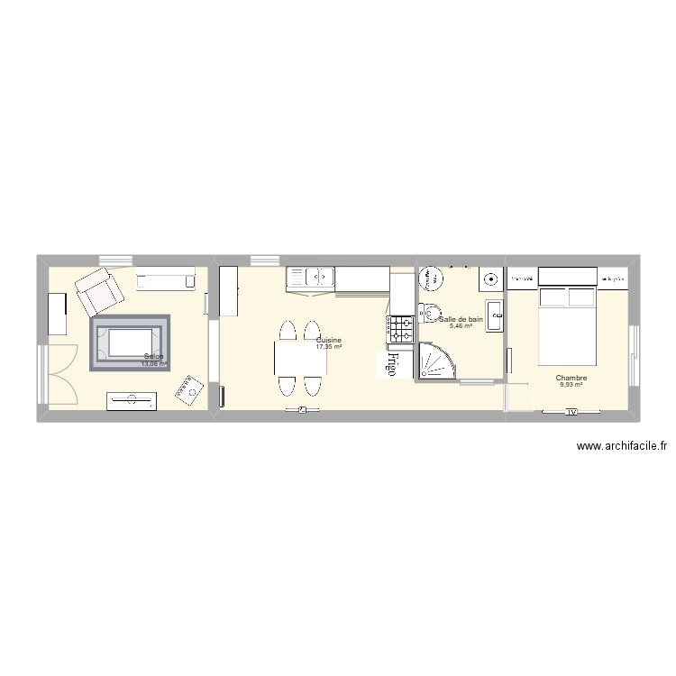 petit appartement. Plan de 4 pièces et 46 m2