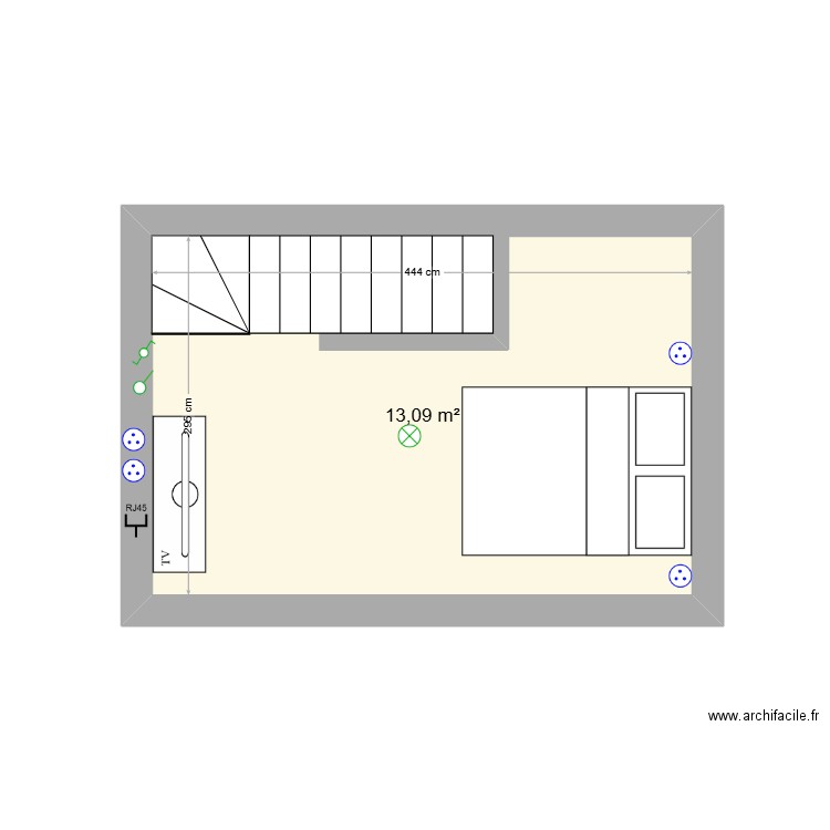 chambre. Plan de 1 pièce et 13 m2