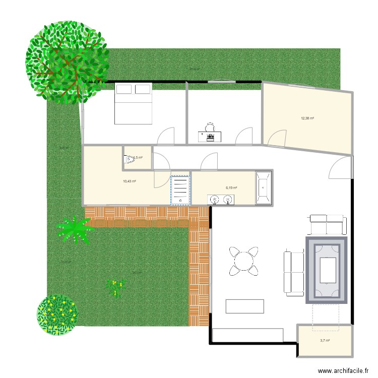 maison caro. Plan de 5 pièces et 34 m2