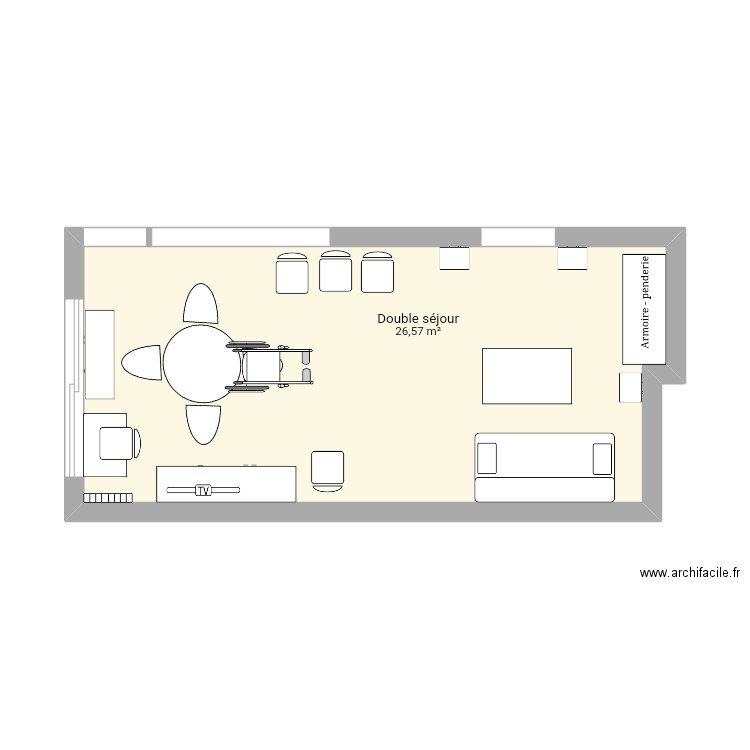 Salon appartement . Plan de 1 pièce et 27 m2