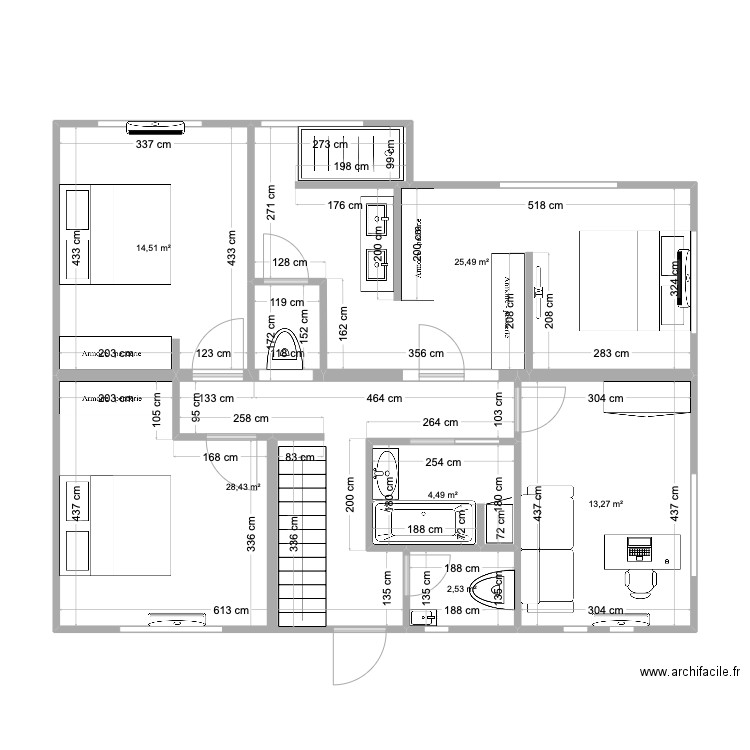 moulin Arche R+1. Plan de 6 pièces et 89 m2