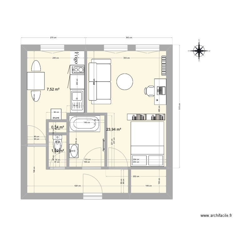 Appart essai 1. Plan de 4 pièces et 33 m2