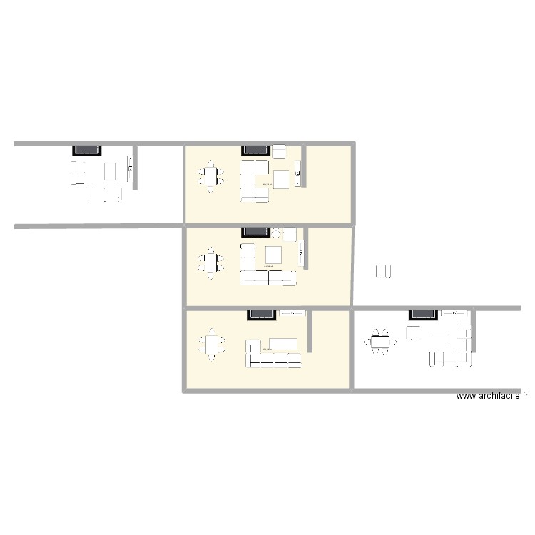 Salon Maison. Plan de 3 pièces et 182 m2