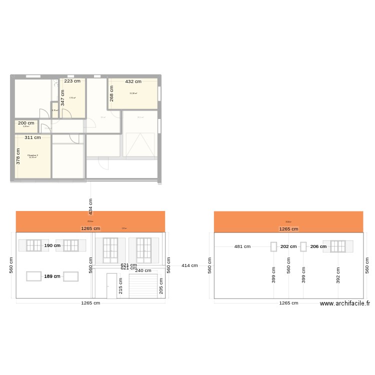 Rdc. Plan de 8 pièces et 124 m2