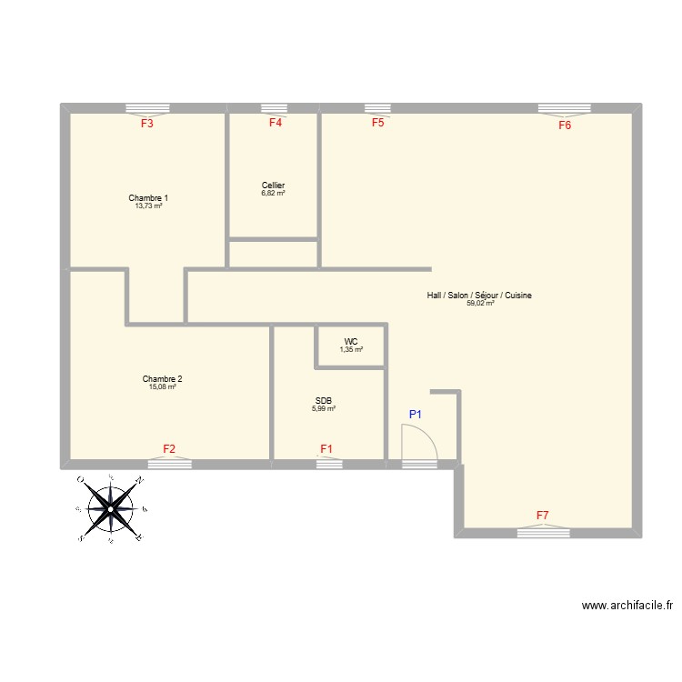 BORNET. Plan de 6 pièces et 102 m2