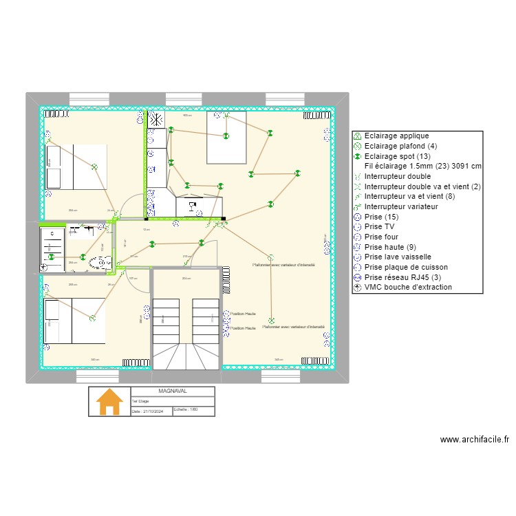 MAGNAVAL Electricité. Plan de 4 pièces et 72 m2