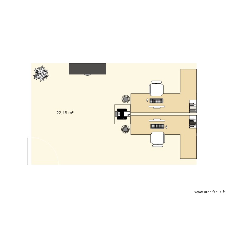 Bureau de travail. Plan de 1 pièce et 22 m2