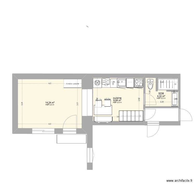 ESTHER plus petit officiel. Plan de 3 pièces et 29 m2