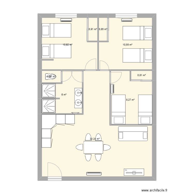 Appartement N°2 cogolin. Plan de 9 pièces et 71 m2