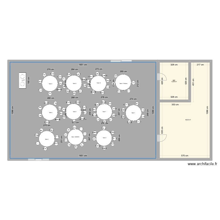 Mariage - Plan de table. Plan de 3 pièces et 239 m2