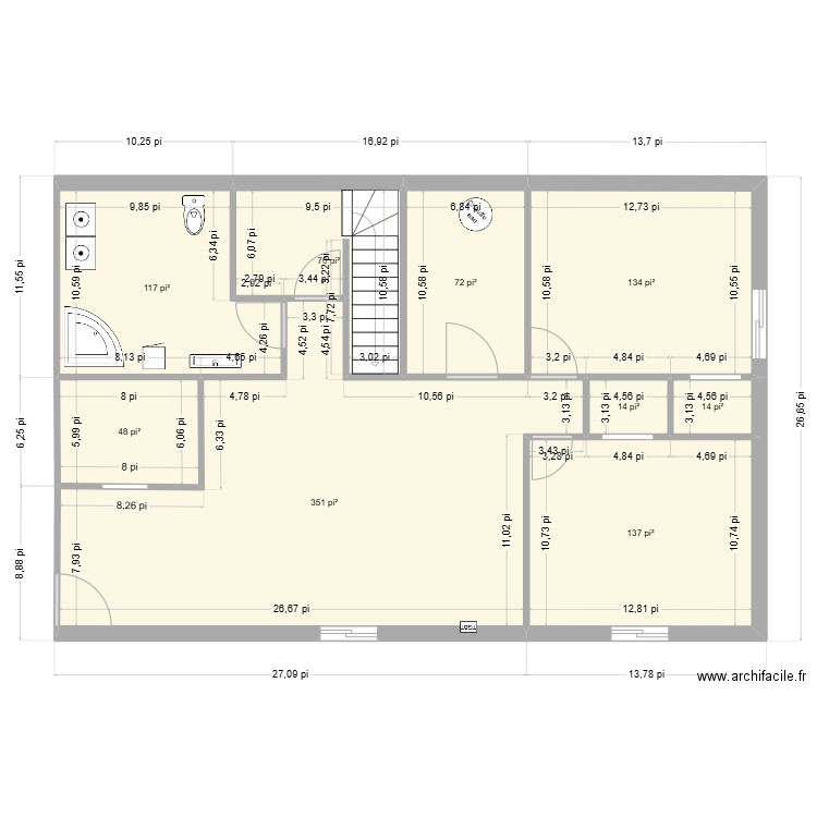 val soussol. Plan de 9 pièces et 89 m2