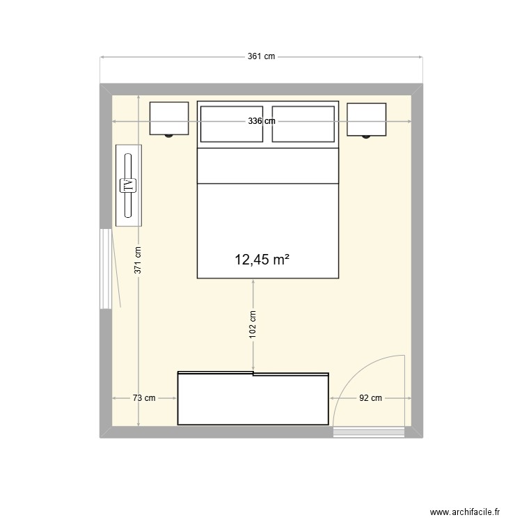 chambre. Plan de 1 pièce et 12 m2