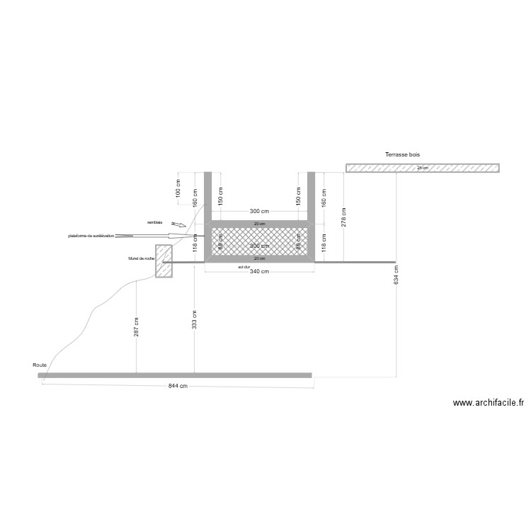 COUPE WATELO. Plan de 1 pièce et 3 m2