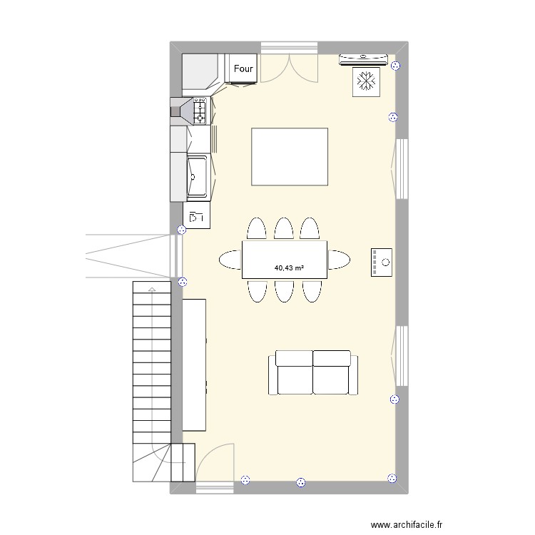 Cuisine. Plan de 1 pièce et 40 m2