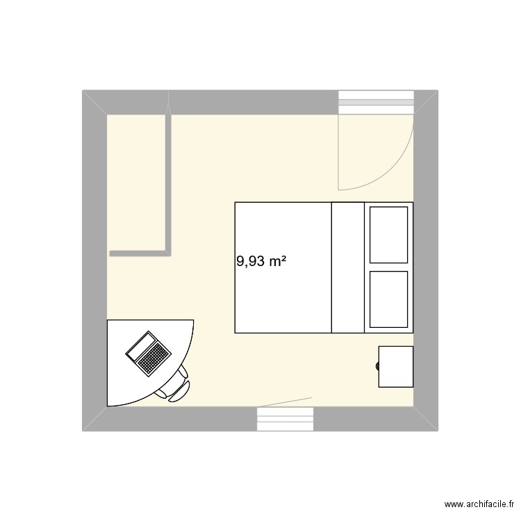 chambre. Plan de 1 pièce et 10 m2