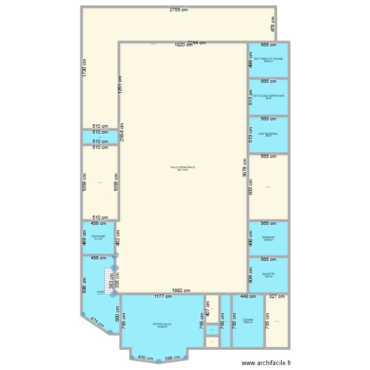 SALLE POLY FONTAINE. Plan de 19 pièces et 1368 m2