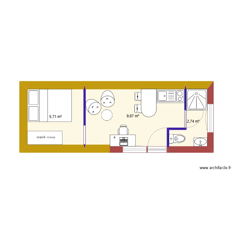 LANDELLE. Plan de 3 pièces et 18 m2