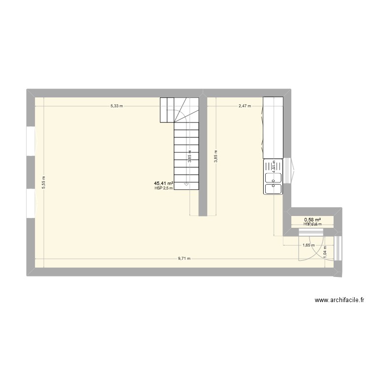 LOC 1ER. Plan de 2 pièces et 46 m2