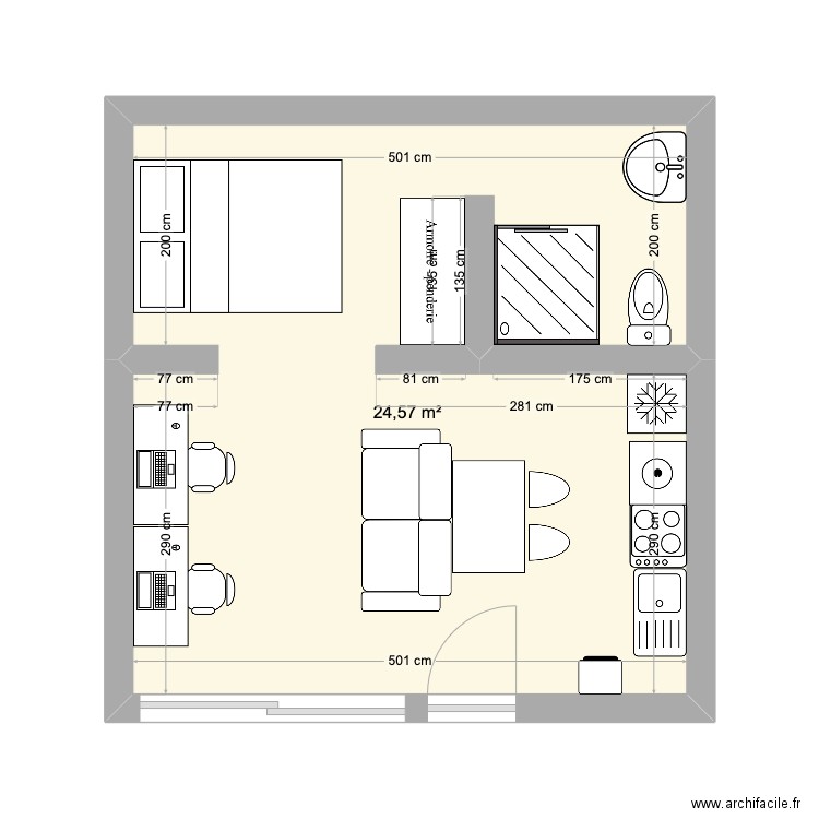 Appart Montreuil 1. Plan de 1 pièce et 25 m2