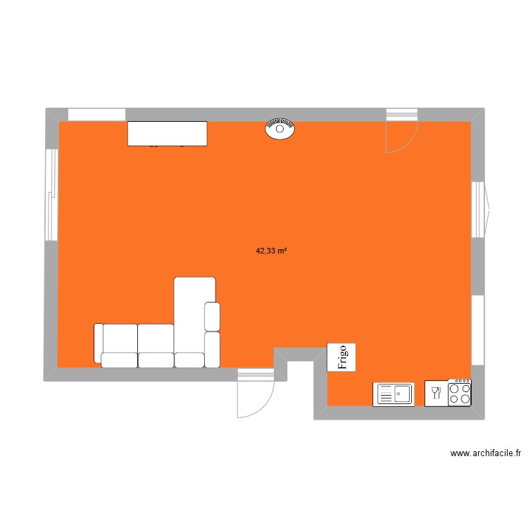 cuisine actuelles. Plan de 1 pièce et 42 m2