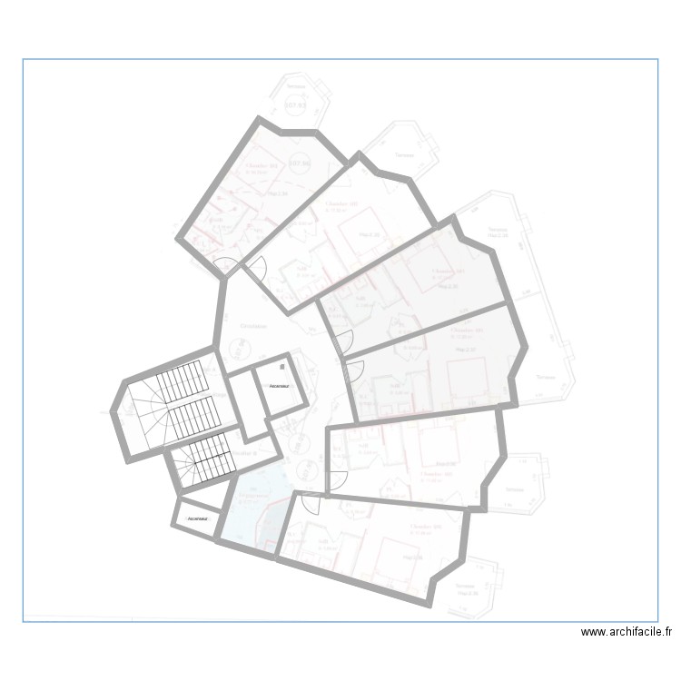 ROB R+4. Plan de 12 pièces et 216 m2