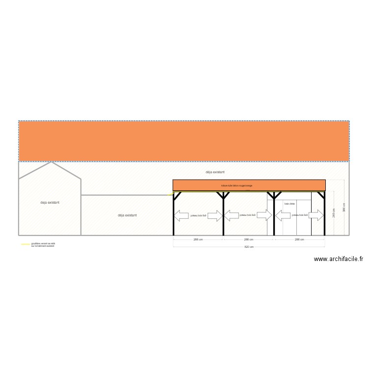 pergola vue de face. Plan de 4 pièces et 71 m2