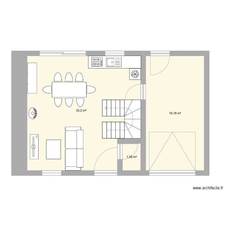 maison 2. Plan de 3 pièces et 53 m2