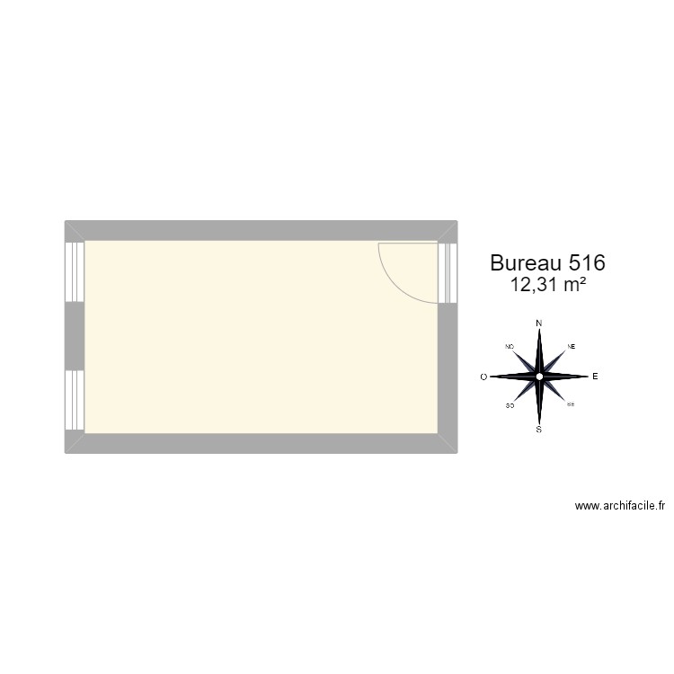 Bureau 516. Plan de 1 pièce et 12 m2