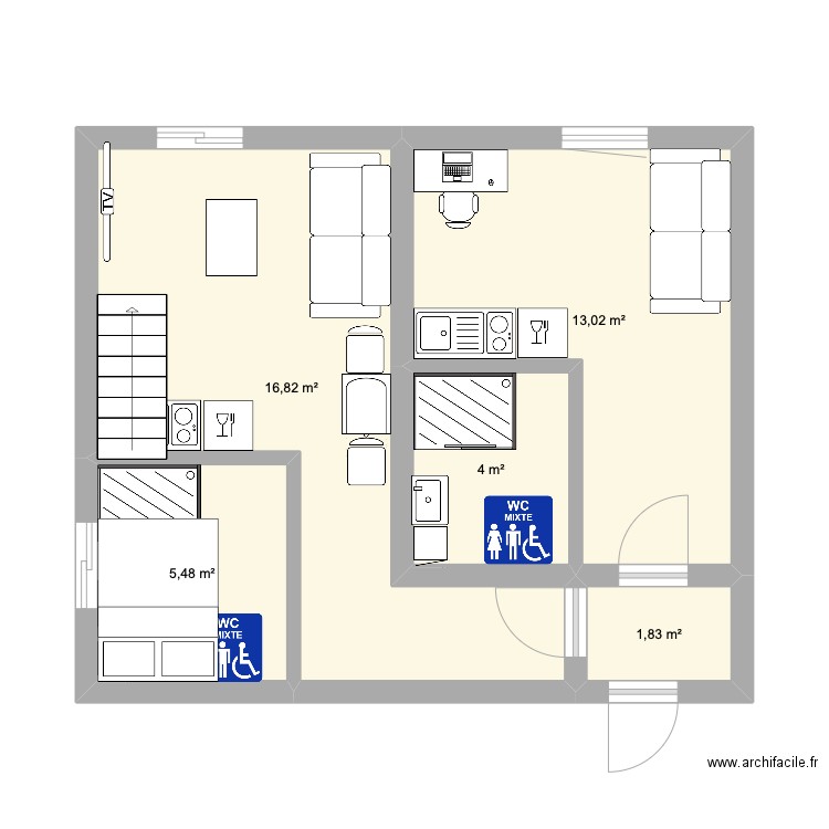 Proposition 2 studio Place Anatole France. Plan de 5 pièces et 41 m2