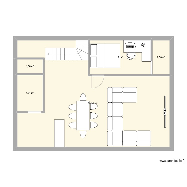 Cagnes v2 70 en bas. Plan de 5 pièces et 68 m2