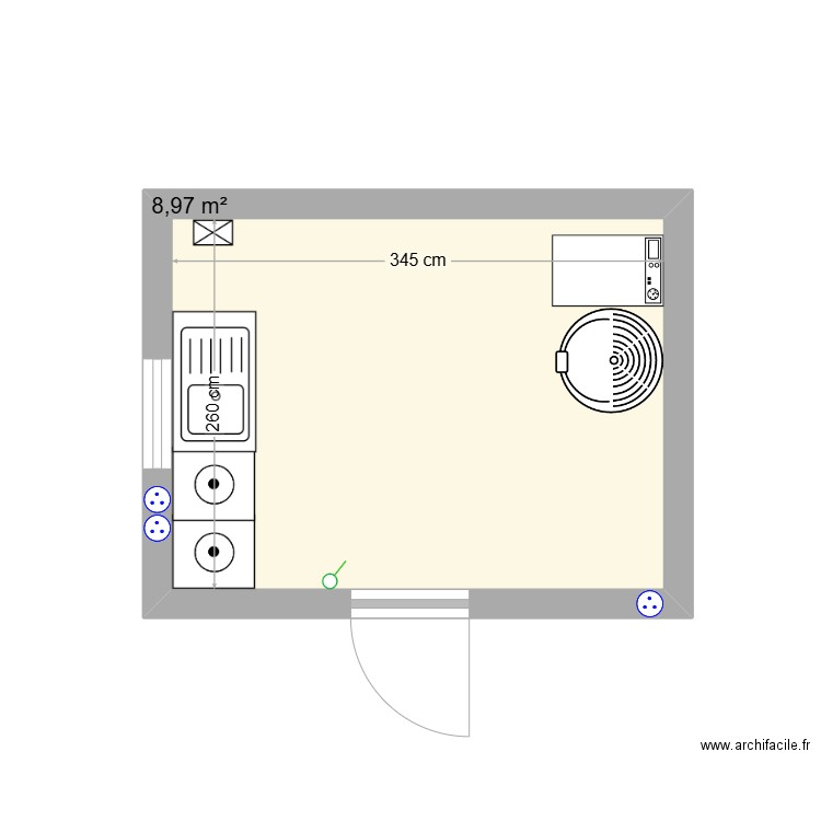 Buanderie. Plan de 1 pièce et 9 m2