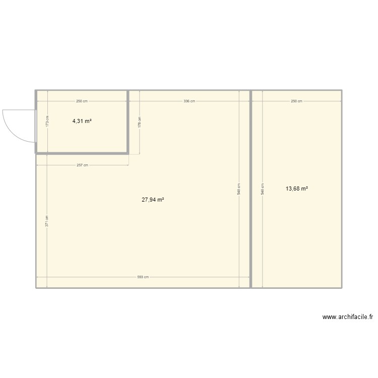 Fromagerie. Plan de 3 pièces et 46 m2