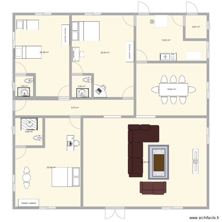 plan de 3 chambres. Plan de 11 pièces et 179 m2