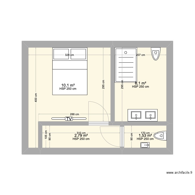 PLAN3. Plan de 4 pièces et 21 m2