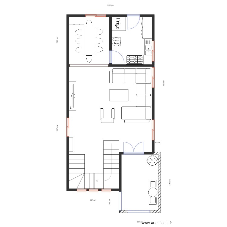 Plan aménagement Bobenda R.D.C. Plan de 4 pièces et 61 m2