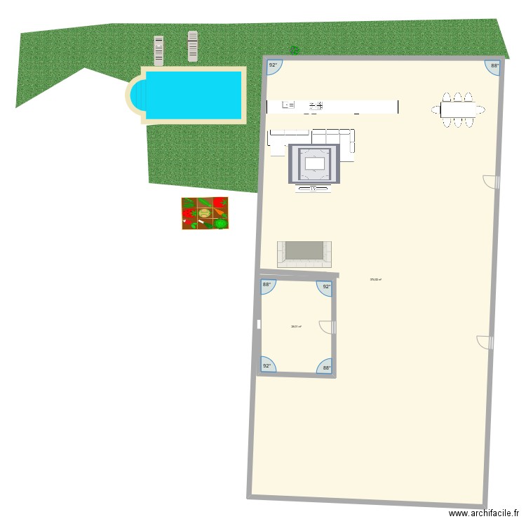 Rez de chaussée. Plan de 2 pièces et 432 m2