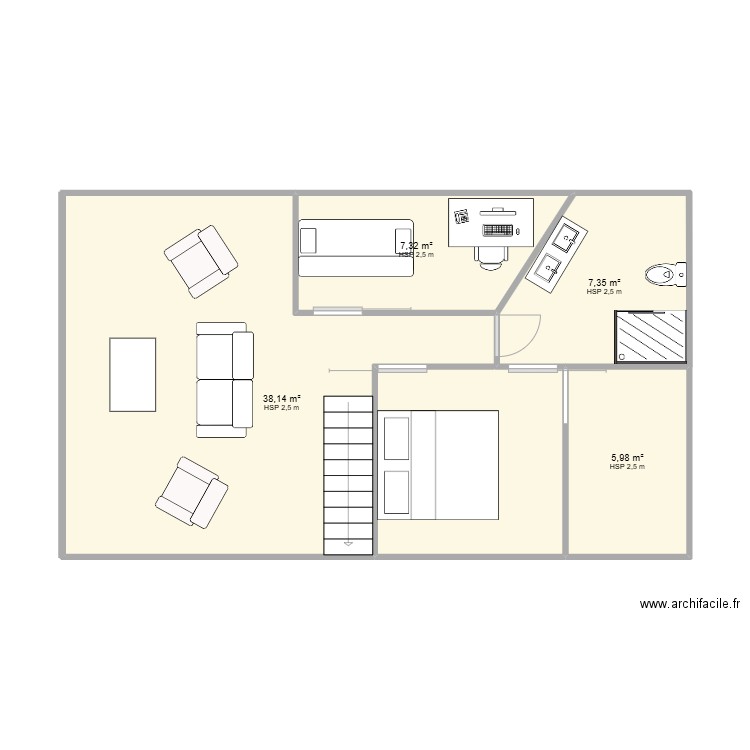 Etage. Plan de 4 pièces et 59 m2