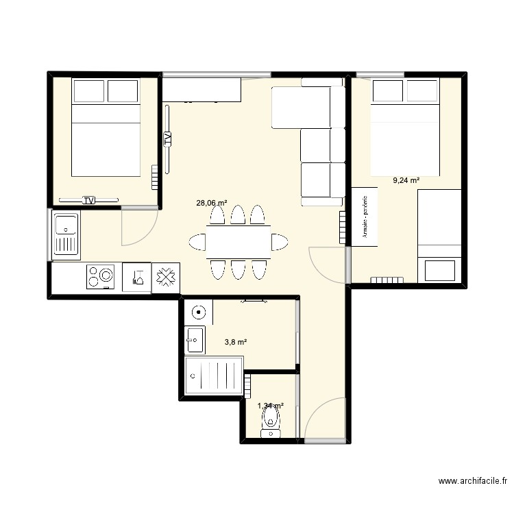 CIMES FINAL. Plan de 4 pièces et 42 m2