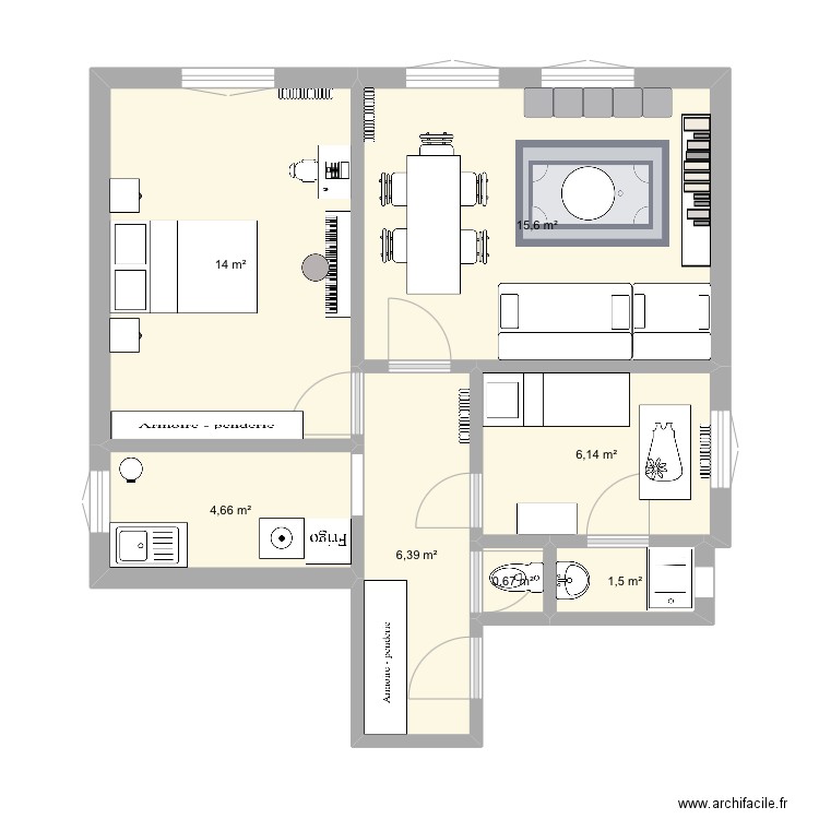 jourdain bis. Plan de 7 pièces et 49 m2