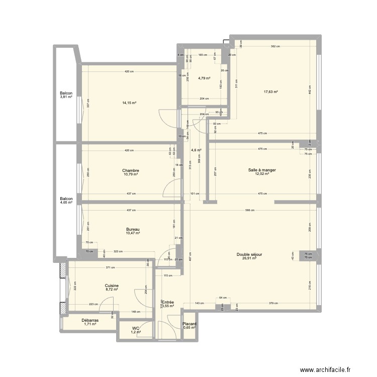 Boulbi-Paris reno. Plan de 15 pièces et 126 m2