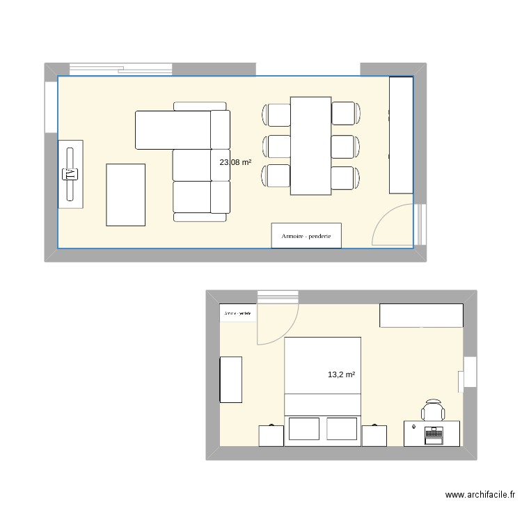 standre. Plan de 2 pièces et 36 m2