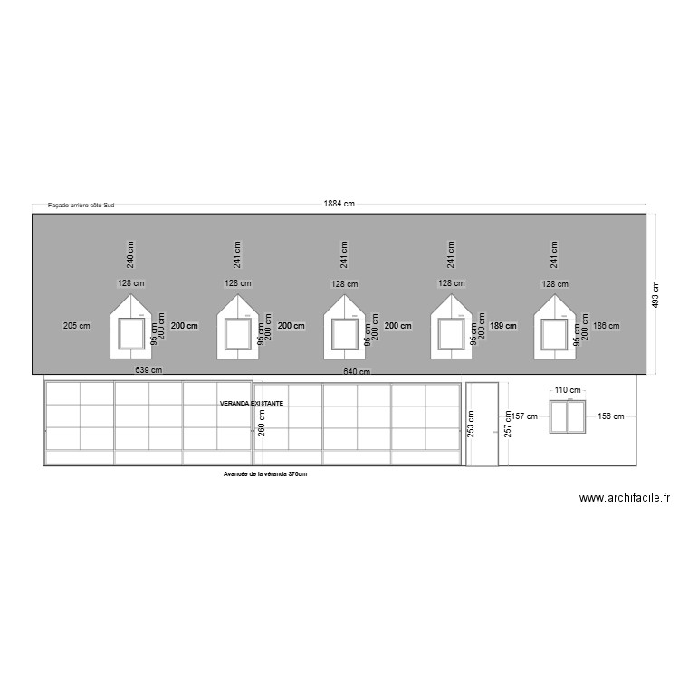 façade Sud. Plan de 0 pièce et 0 m2