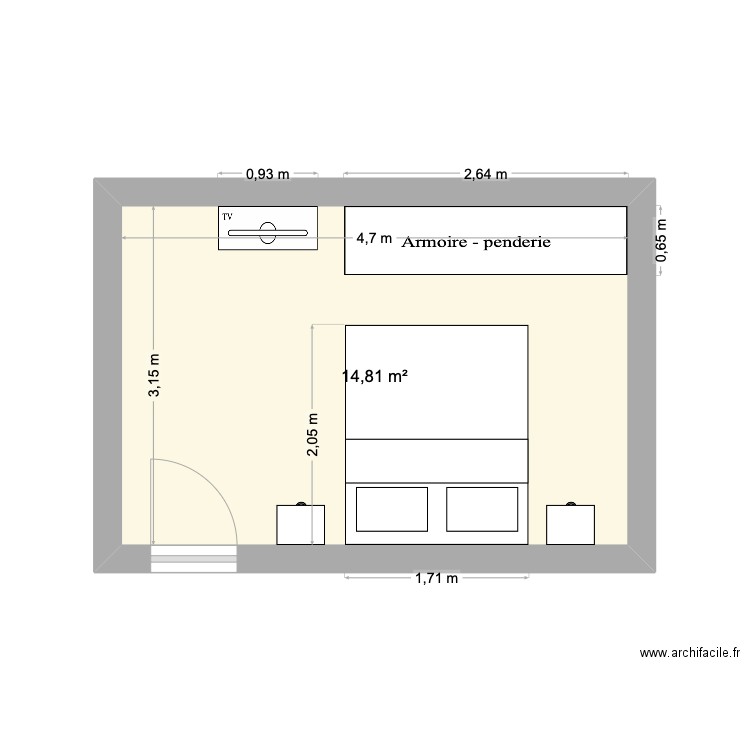 plan chambre maison. Plan de 1 pièce et 15 m2