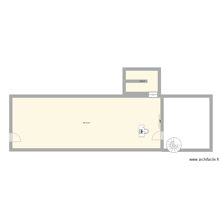 adn . Plan de 2 pièces et 70 m2